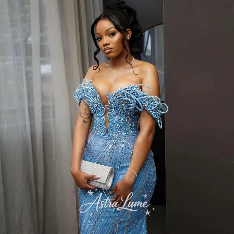blue slim prom dresses Pearls Delicate Tulle A Line Fit Evening... From Royallovedress, Rs.16,320.25 Bridesmaid dresses