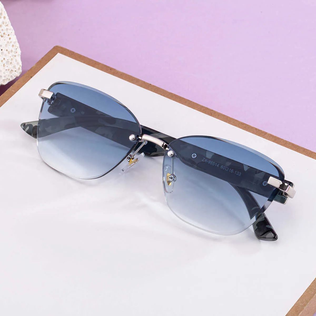 コンピューター Cat Eye Rimless Sunglasses For Women, Trendy Cut Edge From