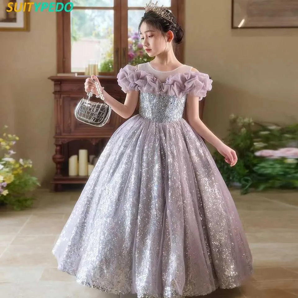 luxury dresses for girls formal parties Long Party Dress Girls, Childrens Slim Fit Evening Gown with Ruffles and Sequins, High-End Piano Performance Dress Web Collection: Vacay Nights