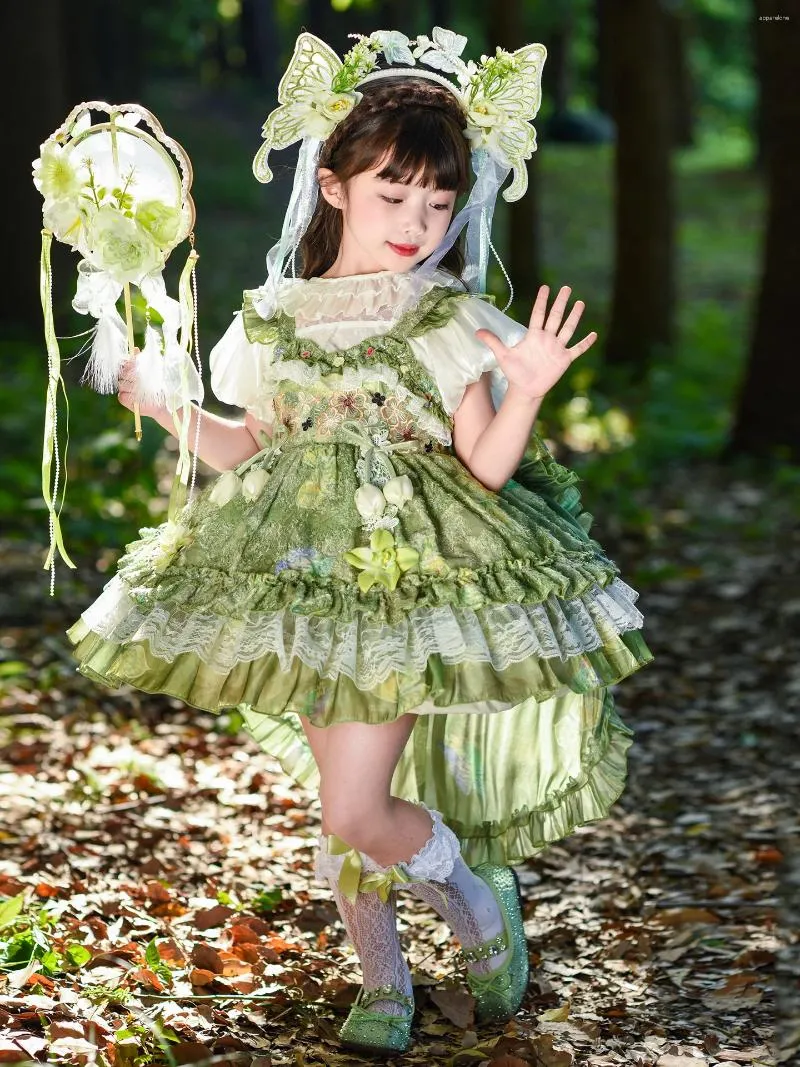 Girls Casual Summer Princess Dress, Forest Lolita Style, Puffy Mesh Skirt, Sweet Midi Waist, Birthday Party Outfit