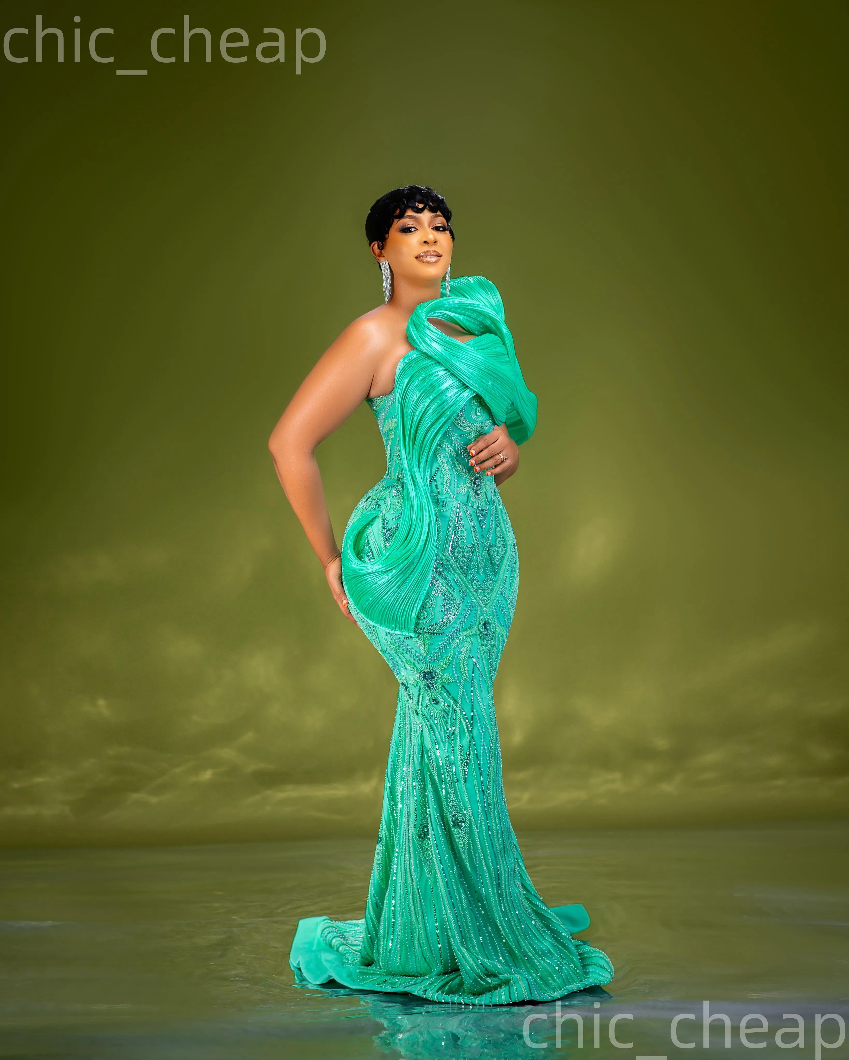 Emerald Green One Shoulder Mermaid Green Sparkly Prom... From Chic_cheap, $227.88
