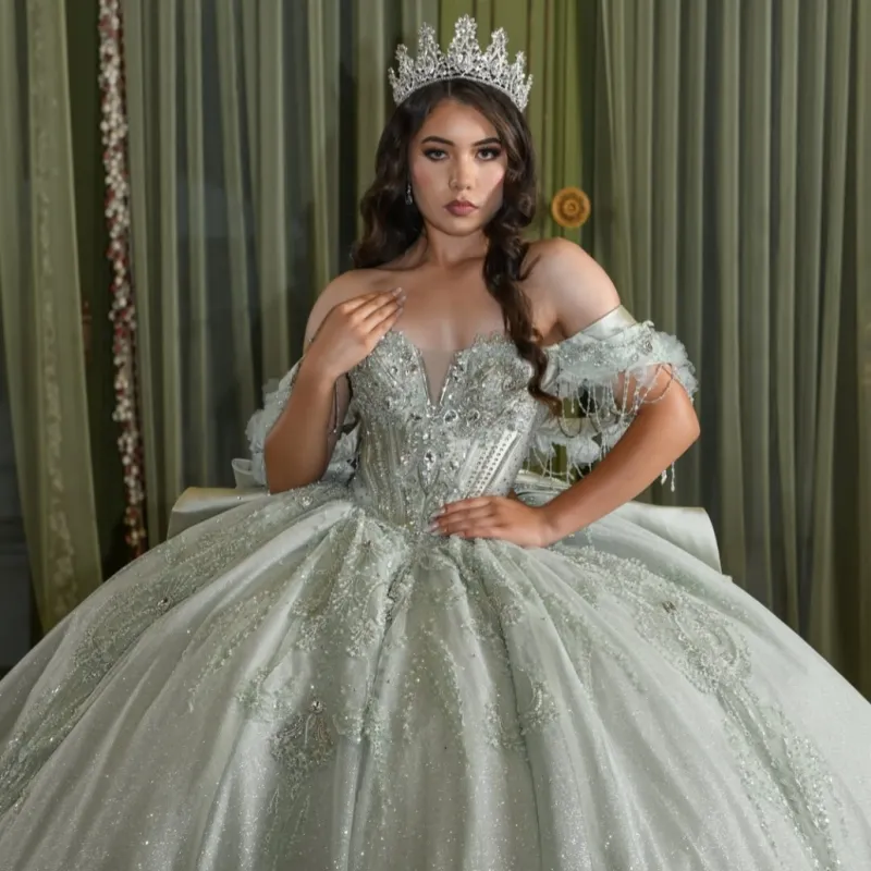 glitter 15 dresses Off Shoulder Silk Quinceanera Ball Green Ball... From Zaomeng321, Rs.32,133.22 quinceanera dress