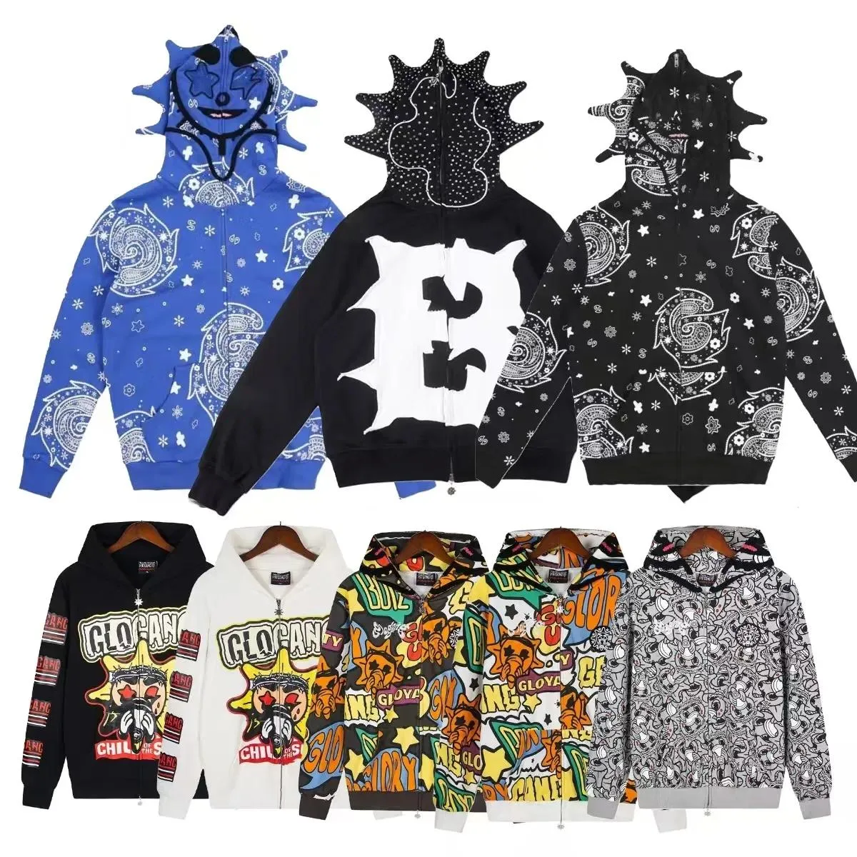 mens hoodies fast glo gangs the glory full zip designer hoodie high street 3d printed men women drink cartoon y2k hoody sweatshirts long sleeved zipper skull sweater