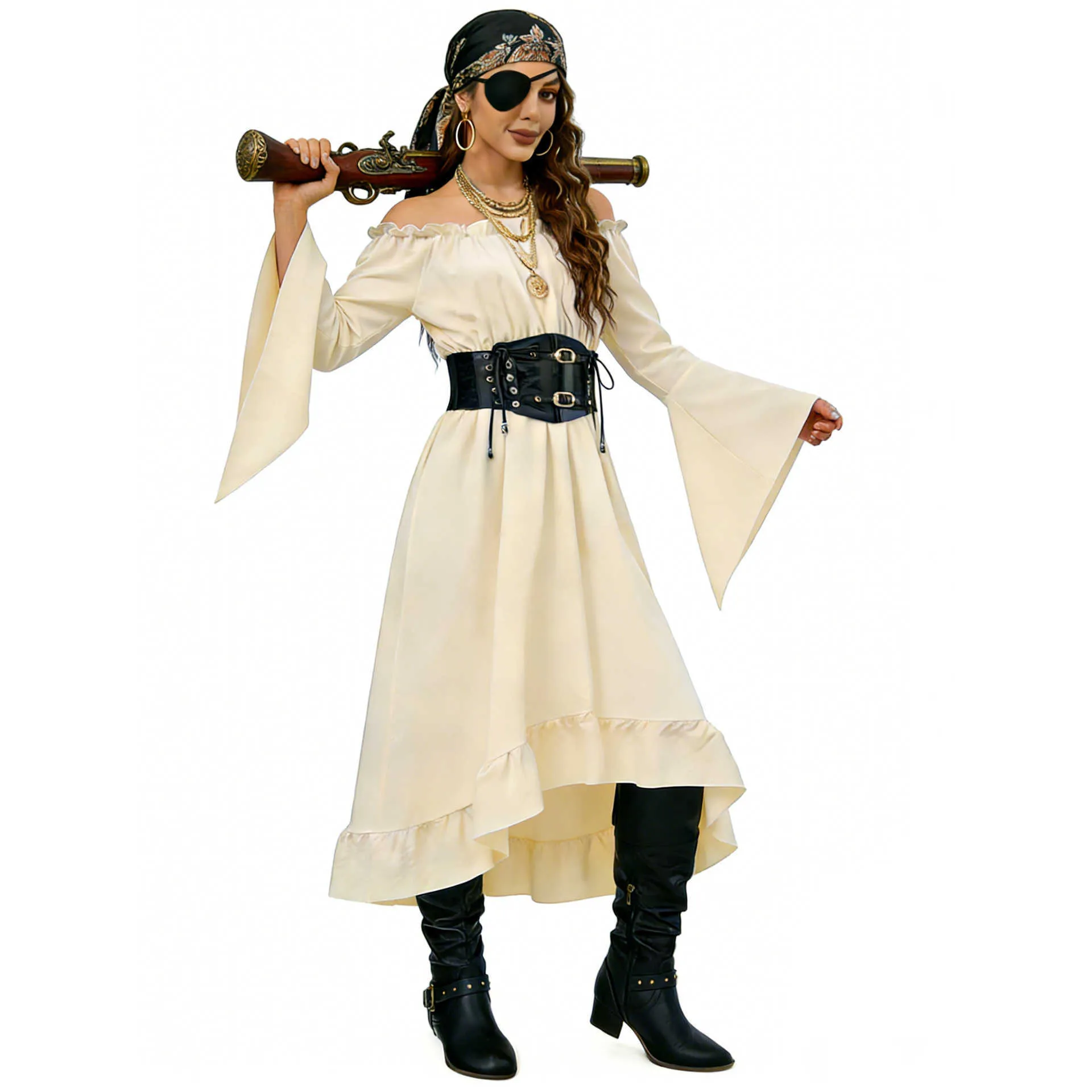 lady pirate dress Halloween Female Costume Medieval Long Dress... From Nickyoung01, Rs.396.71 swatches-kamona-crossover-ruched-mini-dress