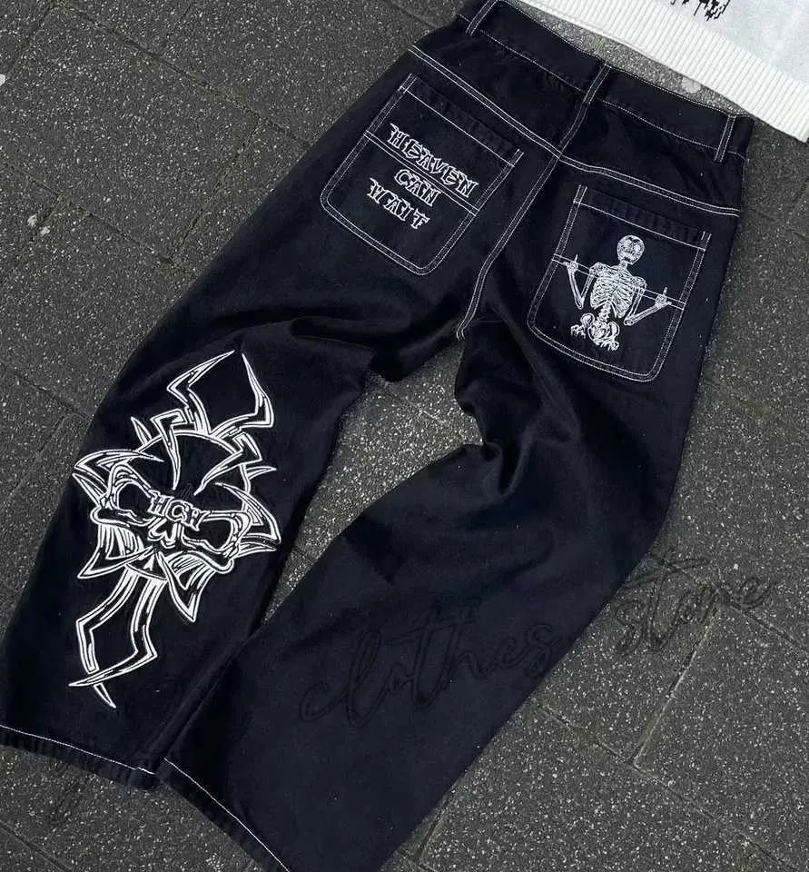 Vintage Gothic Hip Hop Crosshatch Jeans With Pocket From