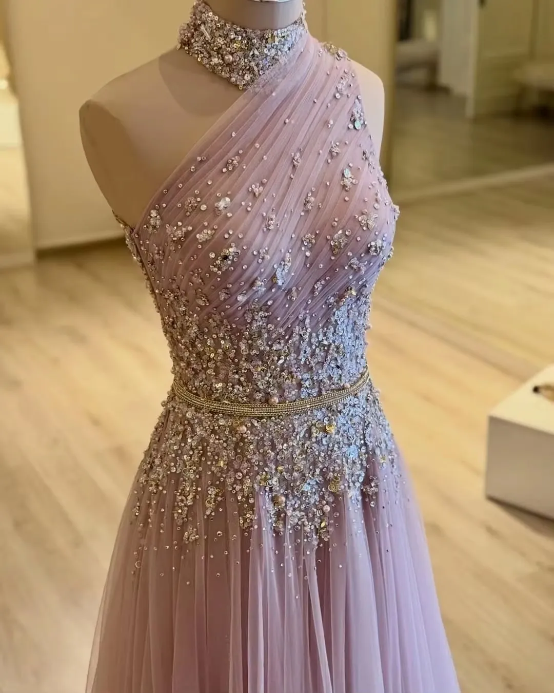 High Quality Pink Evening Pageant Dress One Shoulder Beads Sequined Long Tulle A-line Prom Formal Dresses Birthday Gowns Saudi Arabic Robe De Soriee