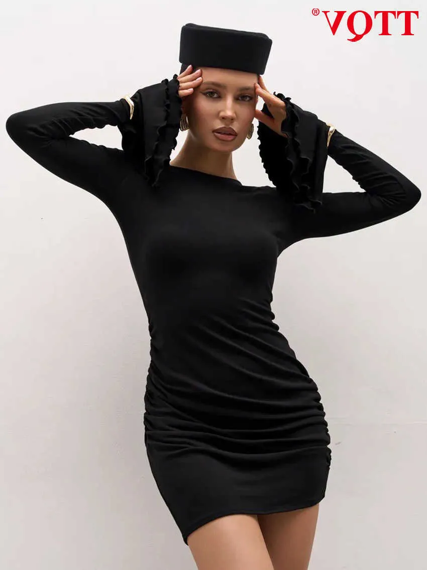 Women TTQV Bodycon Black Knitted Dress 2026 Fashion O-Neck Long Sleeve Mini Dresses Elegant Simple Solid Female Dress Streetwear L260815