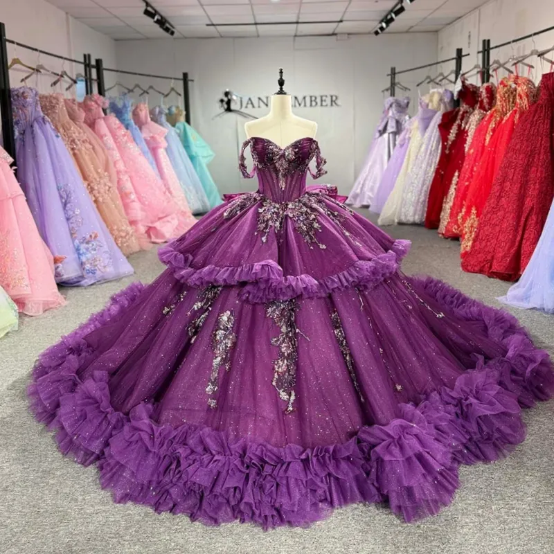 15 birthday dresses purple Shiny Off Shoulder Quinceanera Ball Mardi Gras... From Zaomeng321, Rs.29,212.78 35 days after your elegant burgundy prom dress Swirl print asymmetric cut Band size:105