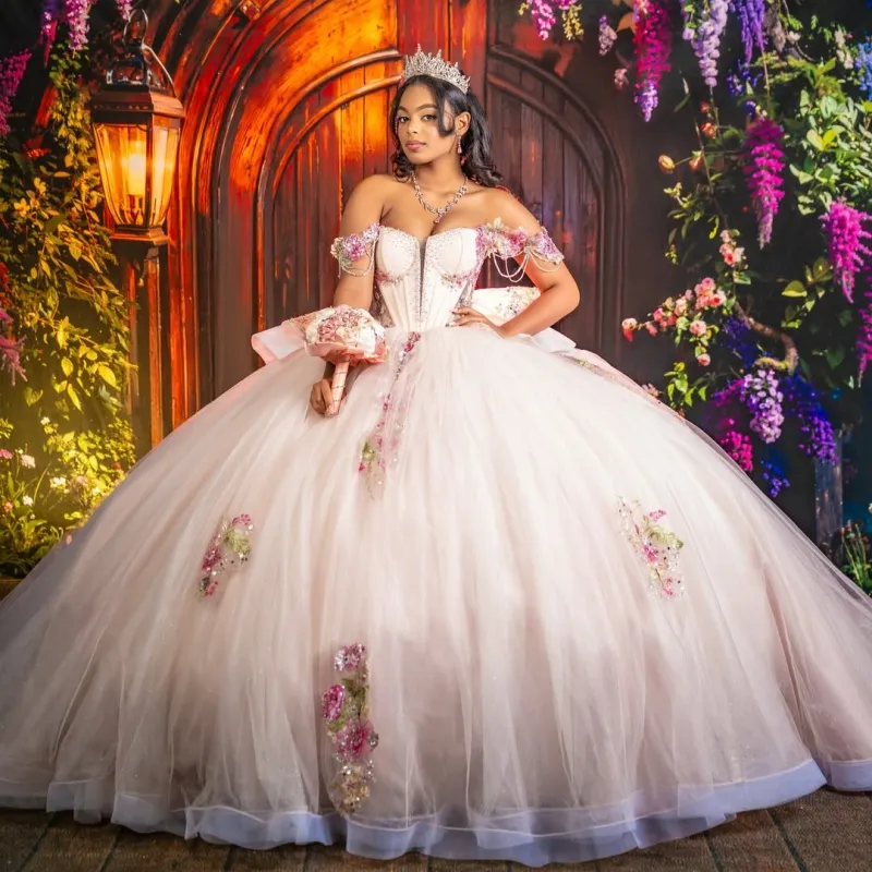 sweet 17 birthday dress Princess Light Color Quinceanera Dresses Ball Gown 16 Appliques Flower Crystal Decal Tull Bow 15th Party Gown Lace-Up Length:L-30 within 15 days details:tulle Azazie Moira Moody Blue