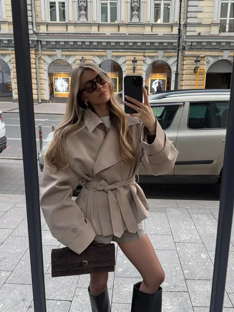 Chic Lace Up Short Belted Trench Coat For Women  From Bai06, Rs
