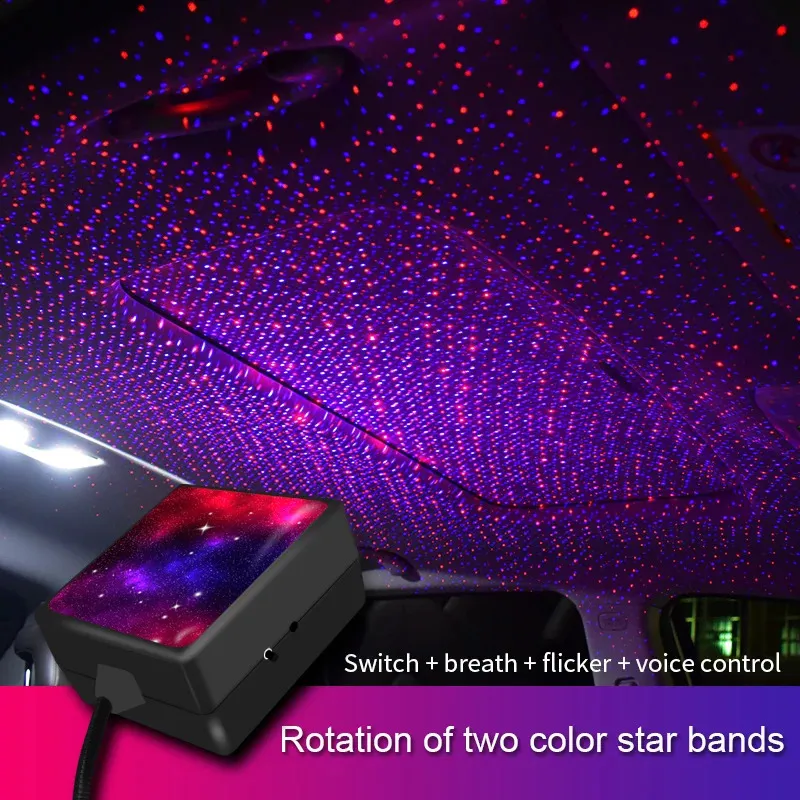 wholesale Dynamic Autorotation Dual Color Car USB Roof Star Light Interior LED Starry Atmosphere Ambient Projector Decoration Galaxy Light 260817