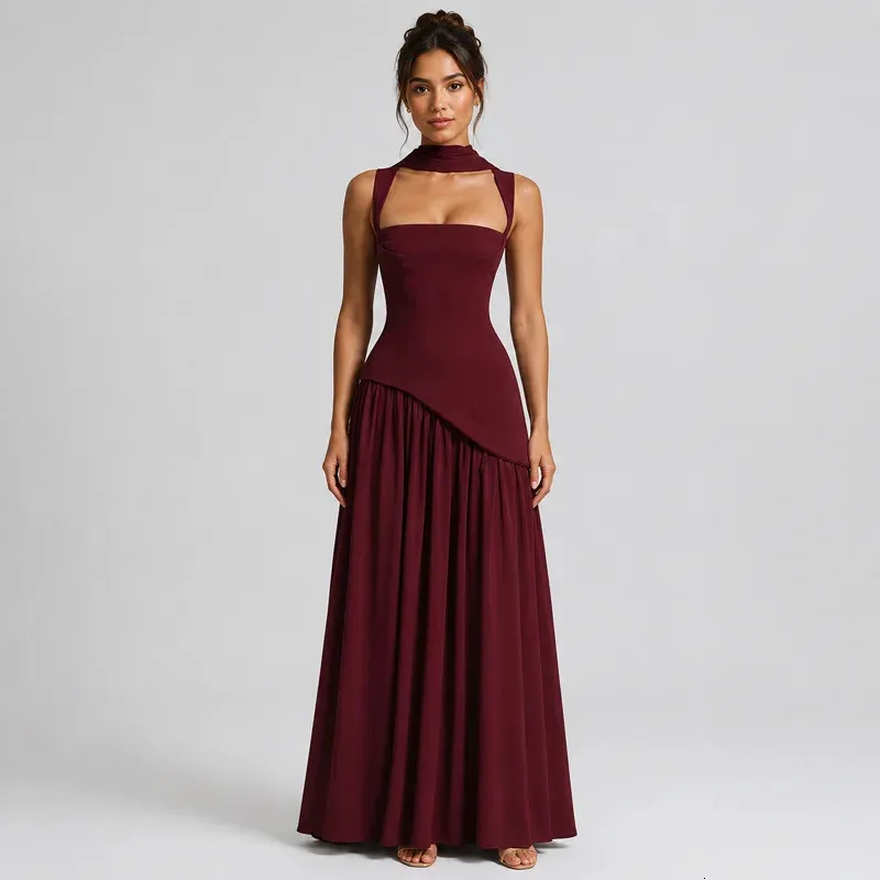 burgundy flowy maxi dress Elegant Brown Halter Maxi With... From Yiwang05, Rs.2,259.36 maroon dress casual