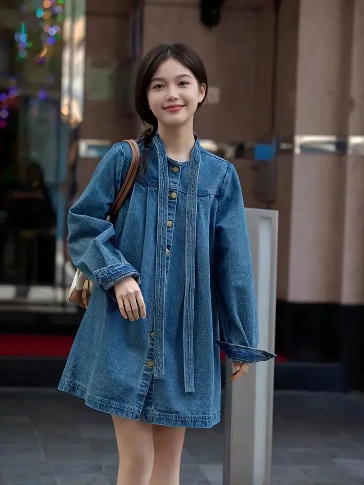 aline denim dress Korean Style Lace Up Afends For Women ... From Quan03, Rs.4,581.51 Collar Size (inches):15'' de vestir full Slip, cotton slip Wedding dress Runs true