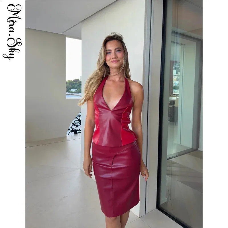 leather two piece dress Summer Street Skirt Outfit: Red Faux Leather... From Lang01, Rs.2,897.88 REMISE_50
