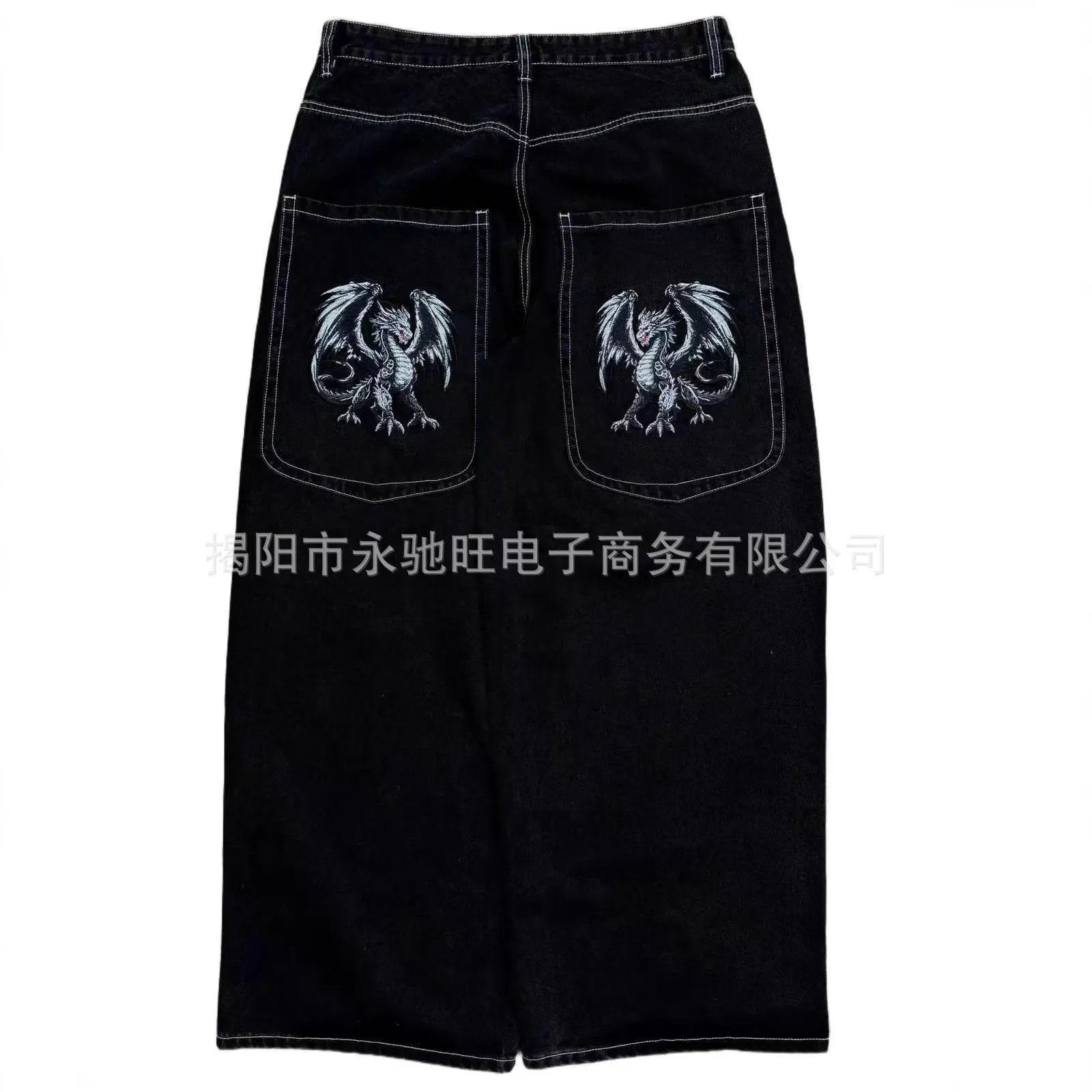 Mens Y2K Gothic Acrylic Wideleg Denim Pants Four Seasons Wear Up 