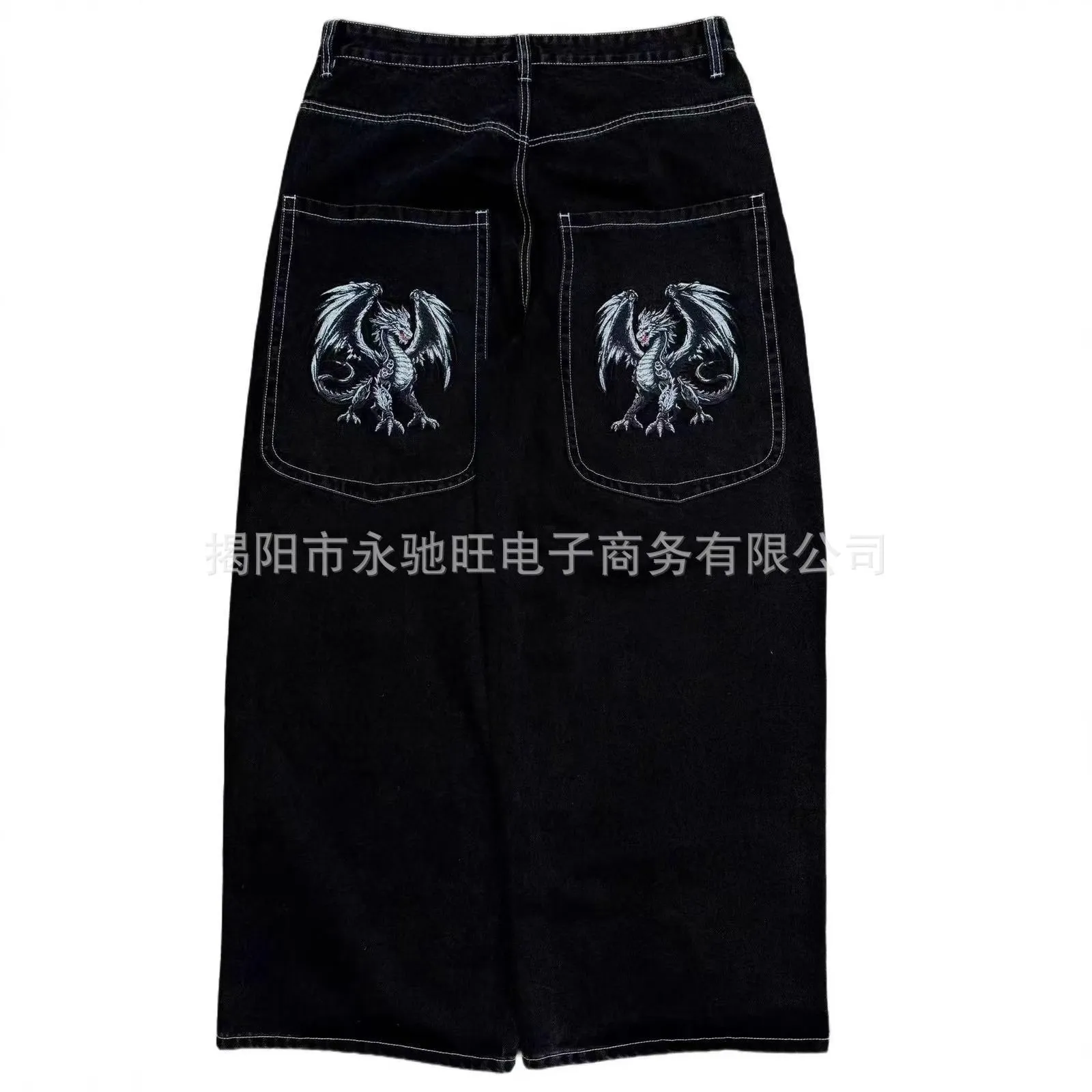 Mens Y2K Gothic Acrylic Wideleg Denim Pants Four Seasons Wear Up