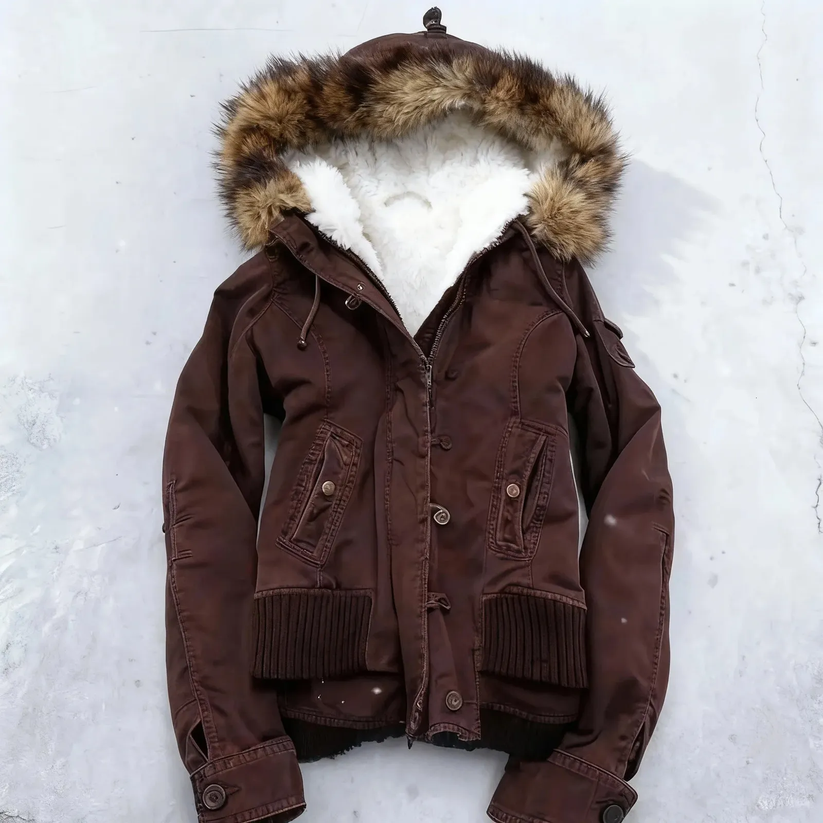 Vintage American Y2K Fur Lined Bomber Snow Jacket... From 