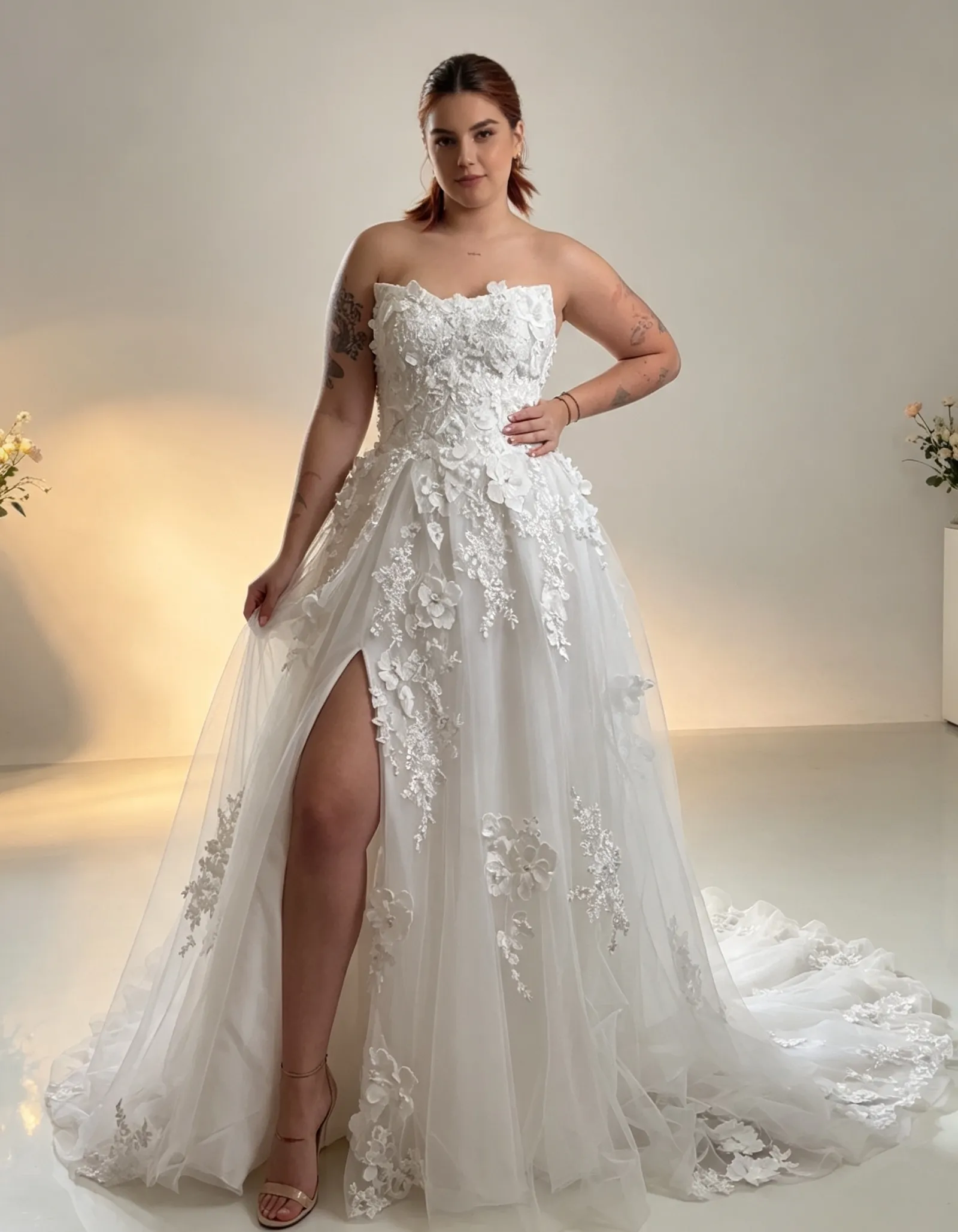 beach wedding dresses for plus size bride Strapless Dress, Ivory Tulle... From Elegantweddings, Rs.14,040.72 Fabric Number:32