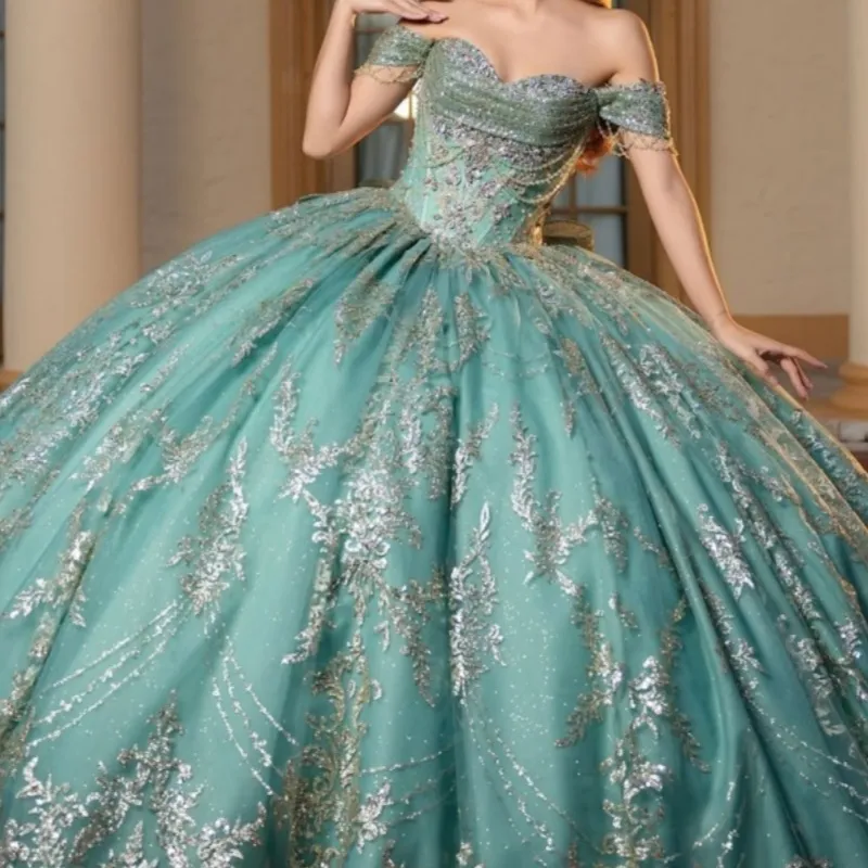 gold and mint green dress Quinceanera With Heavy Silver Gold... From Y0937, Rs.32,697.85 mint green dress