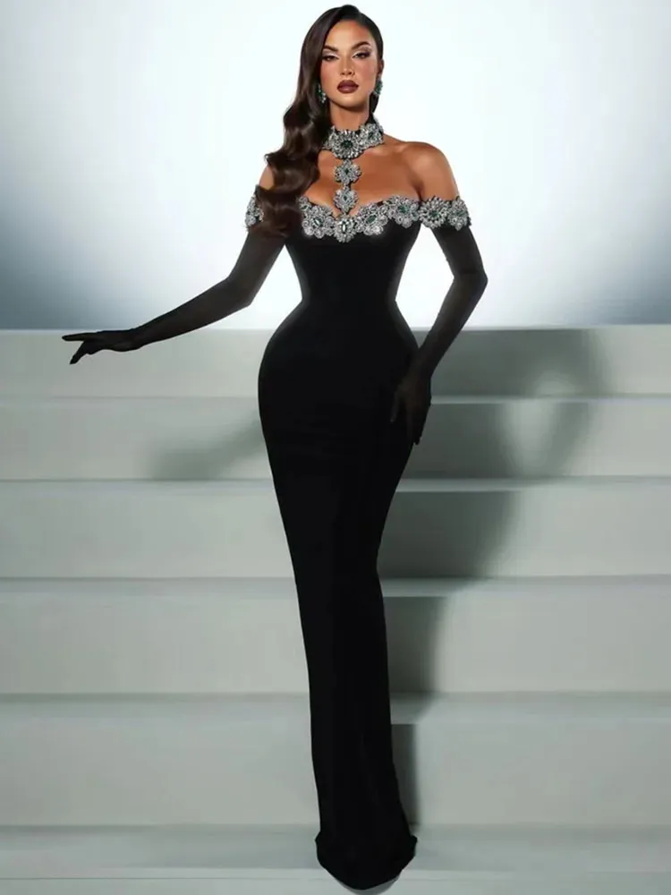 Crystal Black Diamond Bodycon Maxi Black Evening... From Sereinstore, Rs.5,873.99 In Bulk