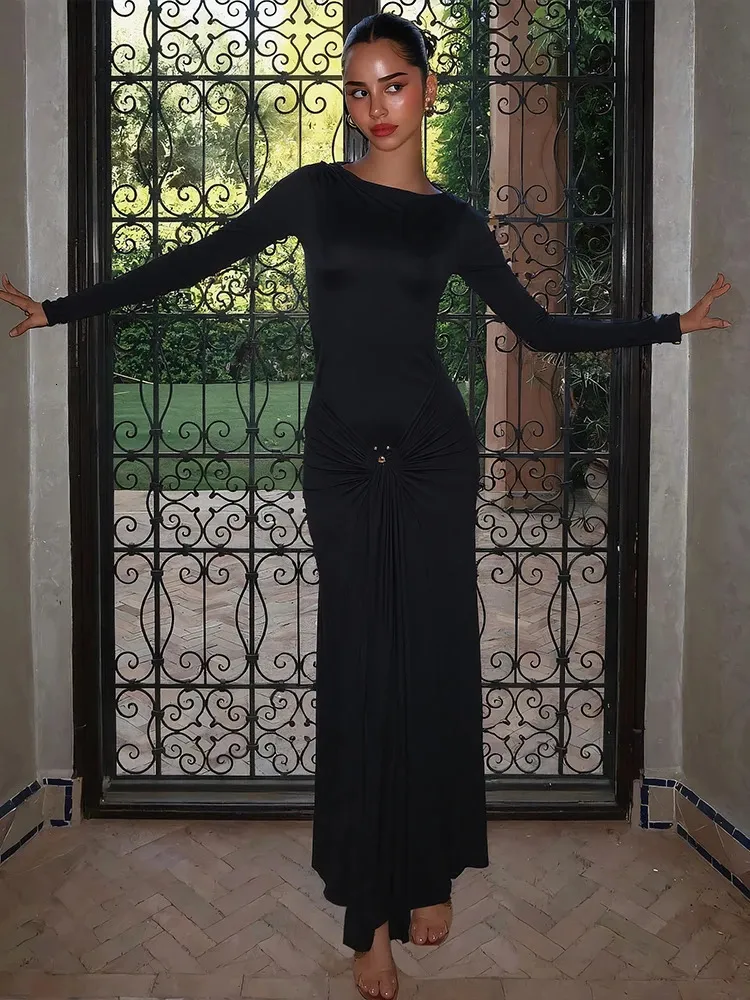 solid twisted design high slit maxi dress Elegant Weird Puss Ruched For Women... From Shewang05, Rs.3,123.01 In Bulk Long Formal Dresses