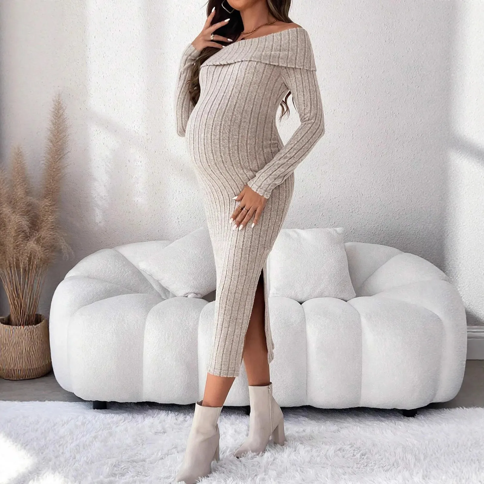 pregnant ladies in tight dresses Off Shoulder Maternity Bodycon Ribbed Dress Slim... From Huo08, Rs.1,586.92 Brand White Fox Boutique