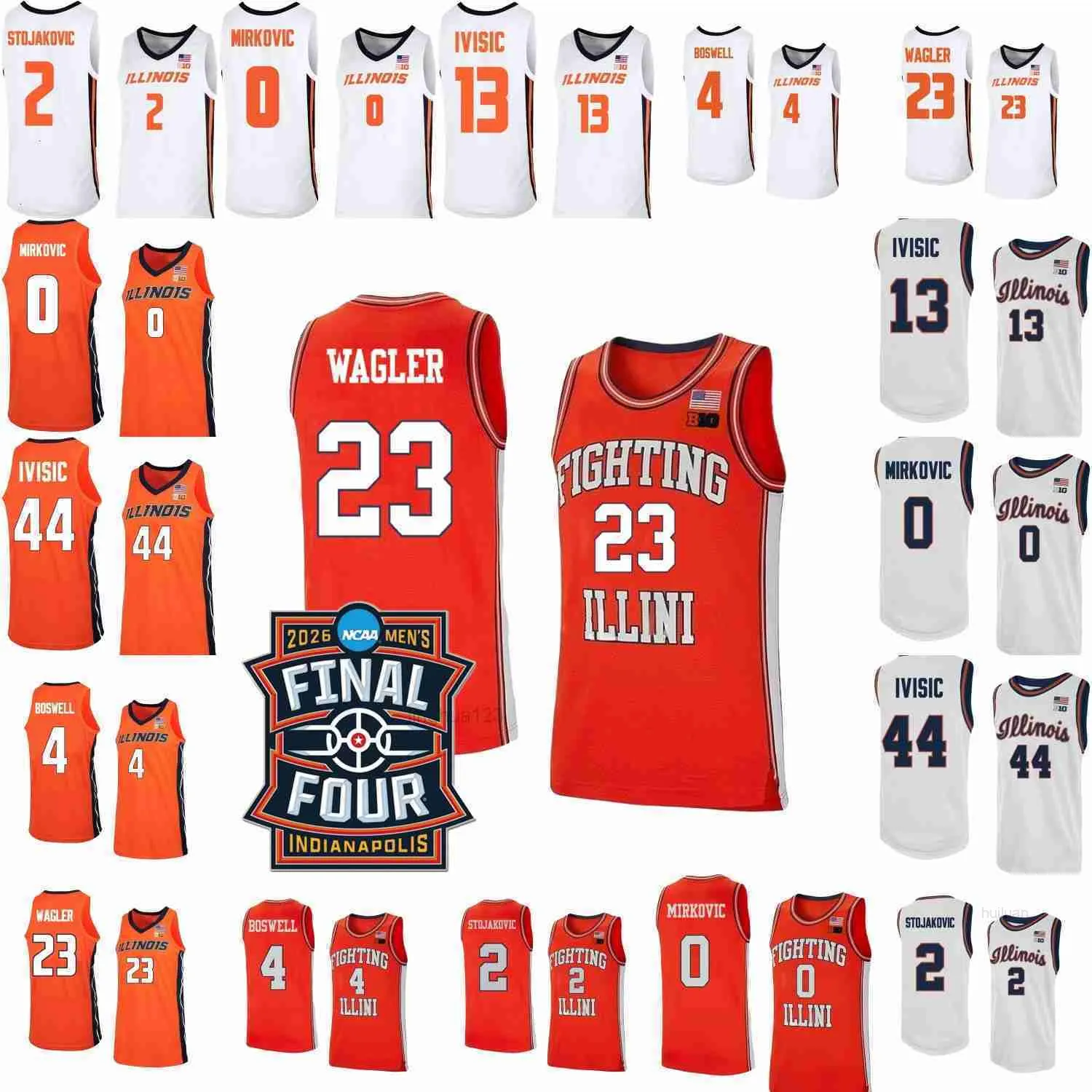 2026 Final Four 4 Illinois Fighting Illini College Basketball Jersey Keaton Wagler Kylan Boswell Andrej Stojakovic David Mirkovic Tomislav Ivisic Zvonimir Ivisic