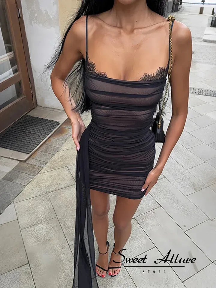 Black Sheer Mesh Mini Black Prom Dress With Thin... From Zara03, Rs.2,347.83 In Bulk