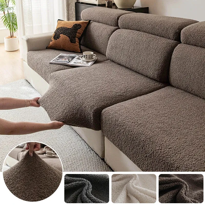 Dicker Plüsch-Sofa-Sitzkissenbezug, Couch-Kissenbezüge, universeller Sofabezug, waschbar, Stretch-Schonbezüge für Sofa, Heimdekoration, 260825