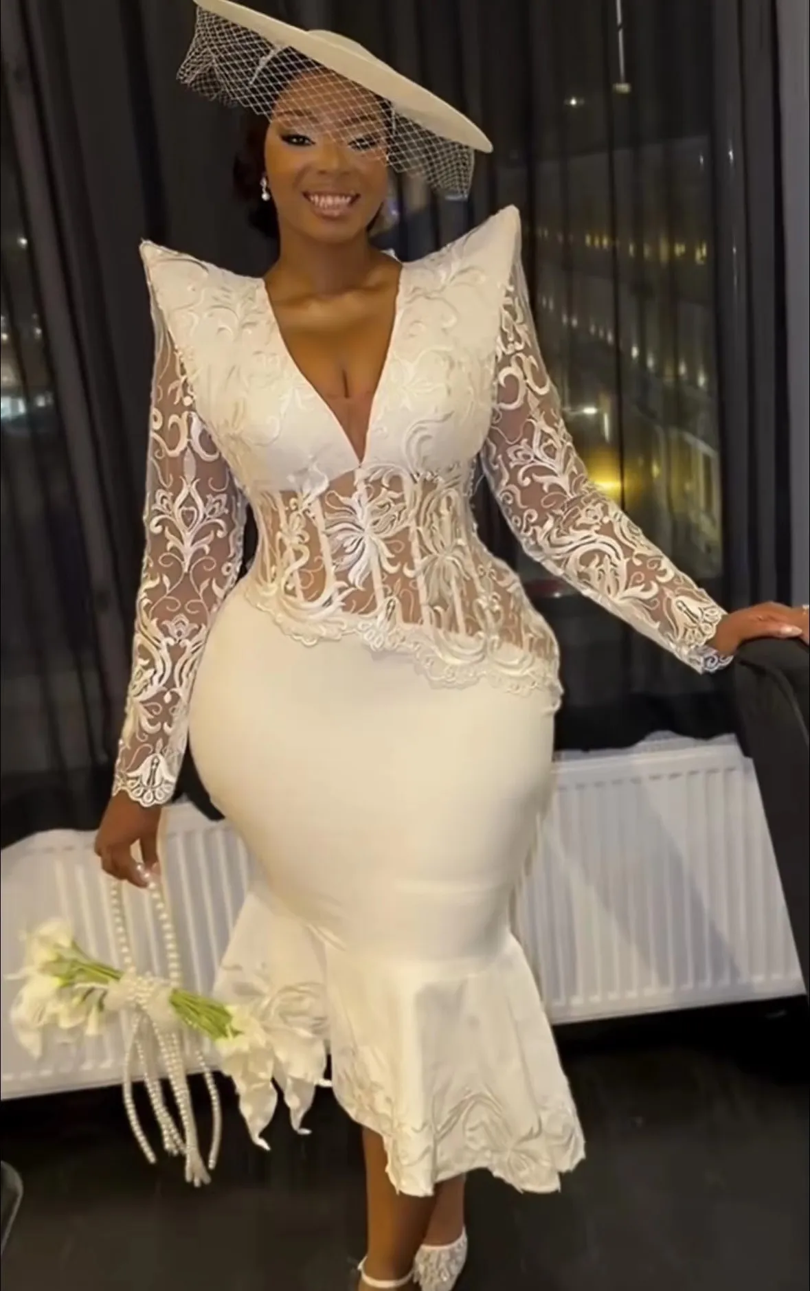 Long Sleeve Tea Length Lace Peplum Corset Top African... From Donnaweddingdress12, Rs.18,469.52