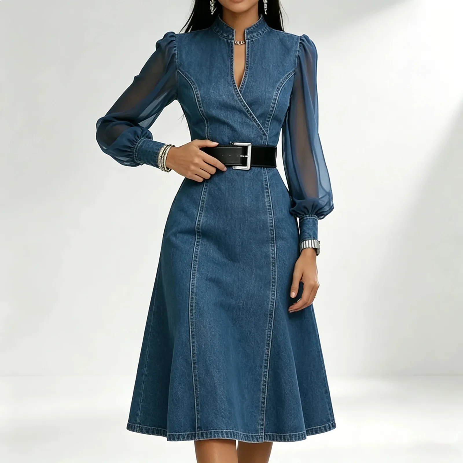 Vintage Denim A Line Maxi Denim Dress Women With... From Xinchuang02, Rs.3,028.1
