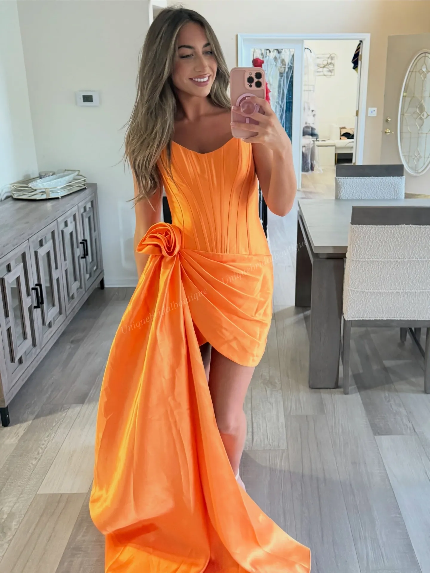 orange semi formal dress Corset Cocktail Dress, 3D Flower Detail, Satin... From Uniquebridalboutique, Rs.8,777.2 spo-enabled