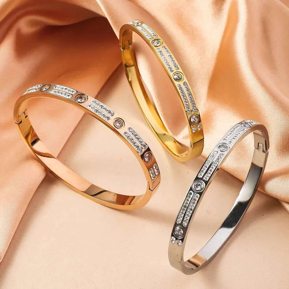 Bangle Double Row Zircon Star Stainless Steel Bracelet For Women_voghion.com
