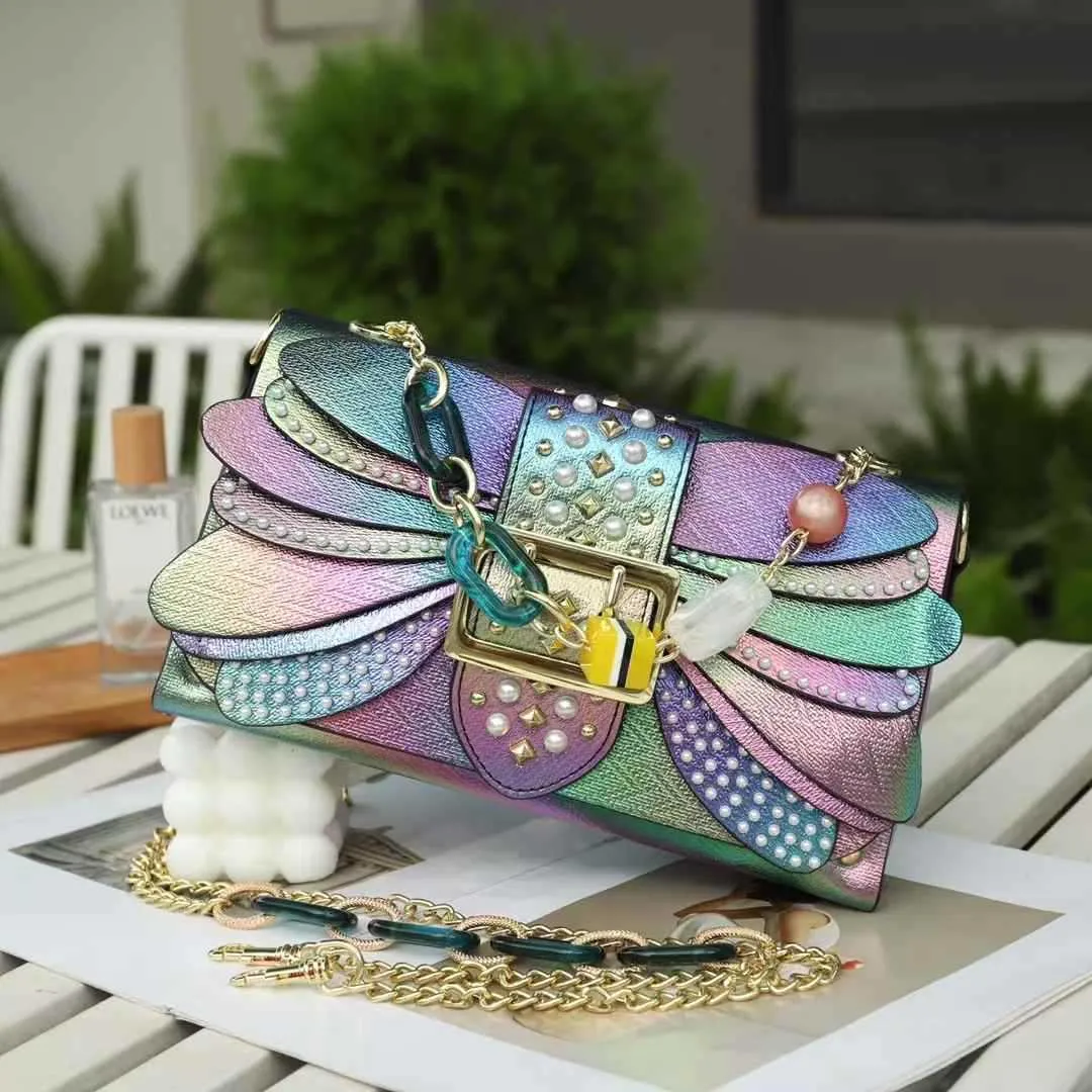 Rivet Pearl Colorful Small Barrel-Shaped Handbag with Zipper and Hasp ...