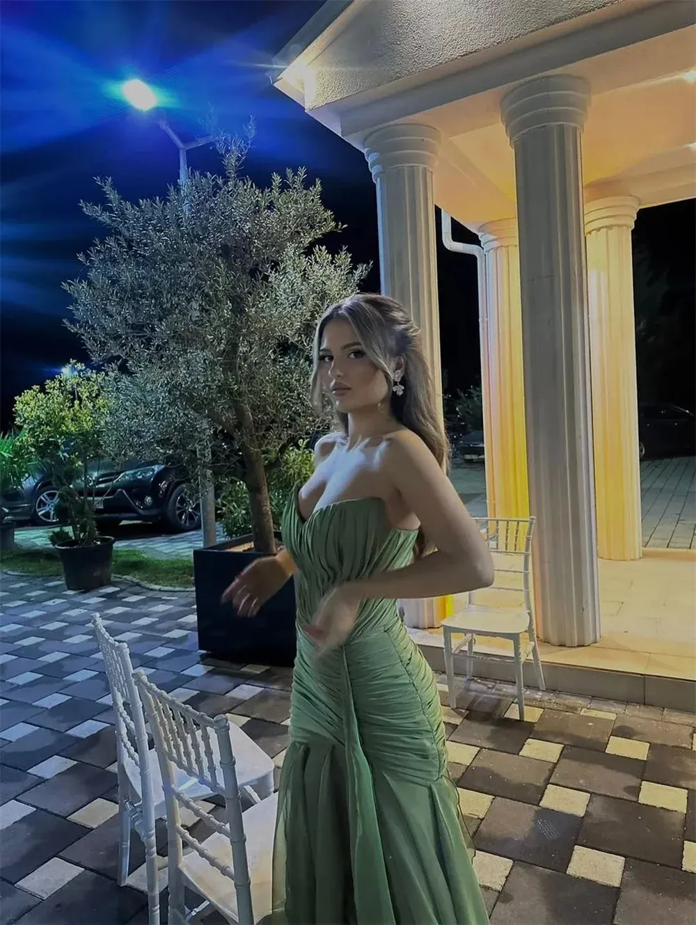 green emerald velvet dress Vacation Dress in Olive Green