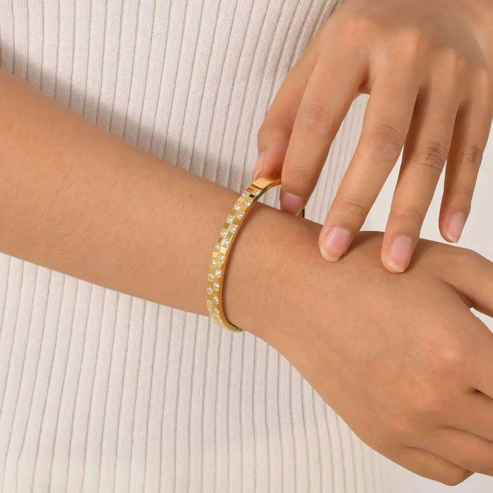 Zircon Square Open Bracelets CZ Stainless Steel Hinged Cuff Bangle Bracelet For Women Luxury Fashion Jewelry XJ260302_voghion.com