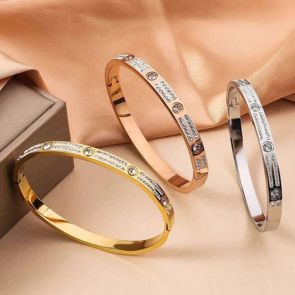 Bangle Double Row Zircon Star Stainless Steel Bracelet For Women_voghion.com