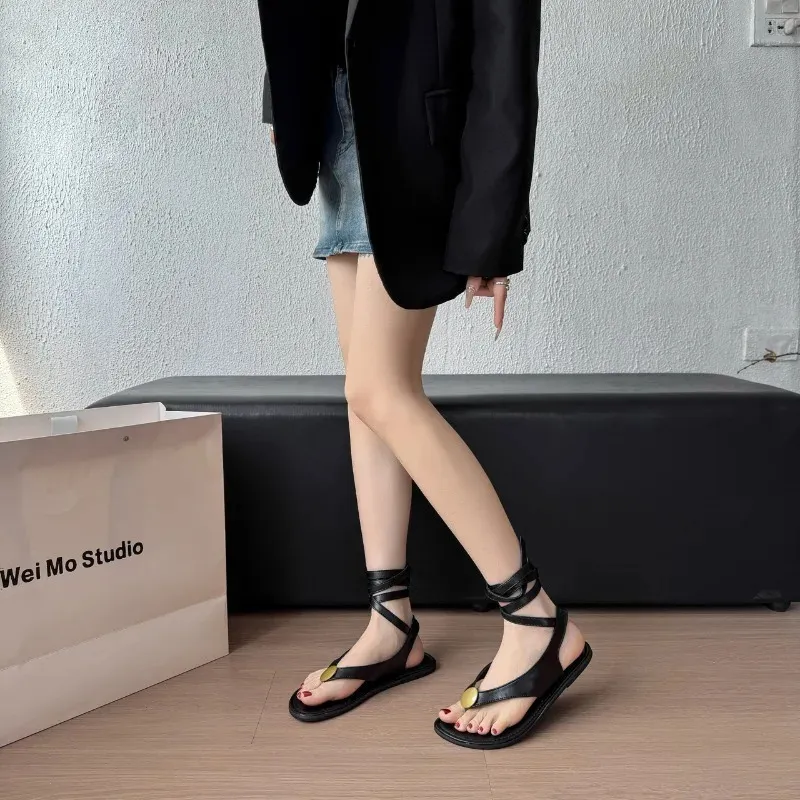 Comfortable Women's Flat Sandals Summer Retro Platform Gladiator_voghion.com