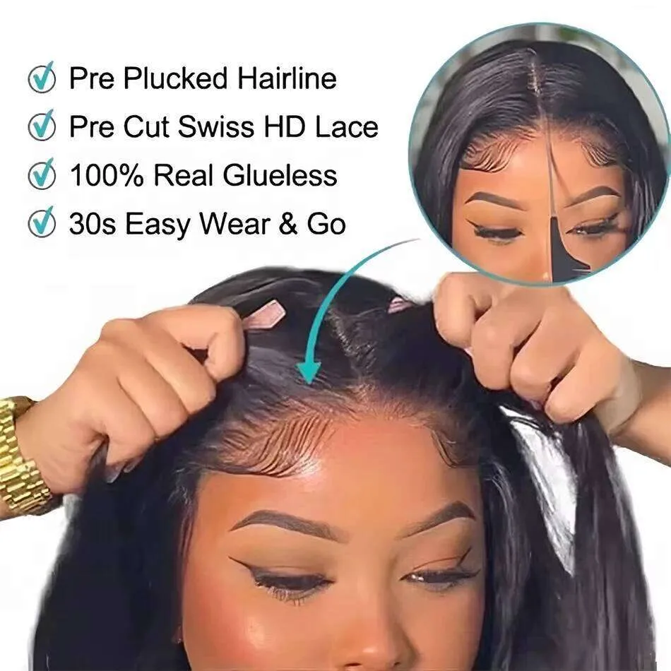 Glueless Bone Straight Wigs 30 Inch Pre Cut 4x4 &... From  display picture 1
