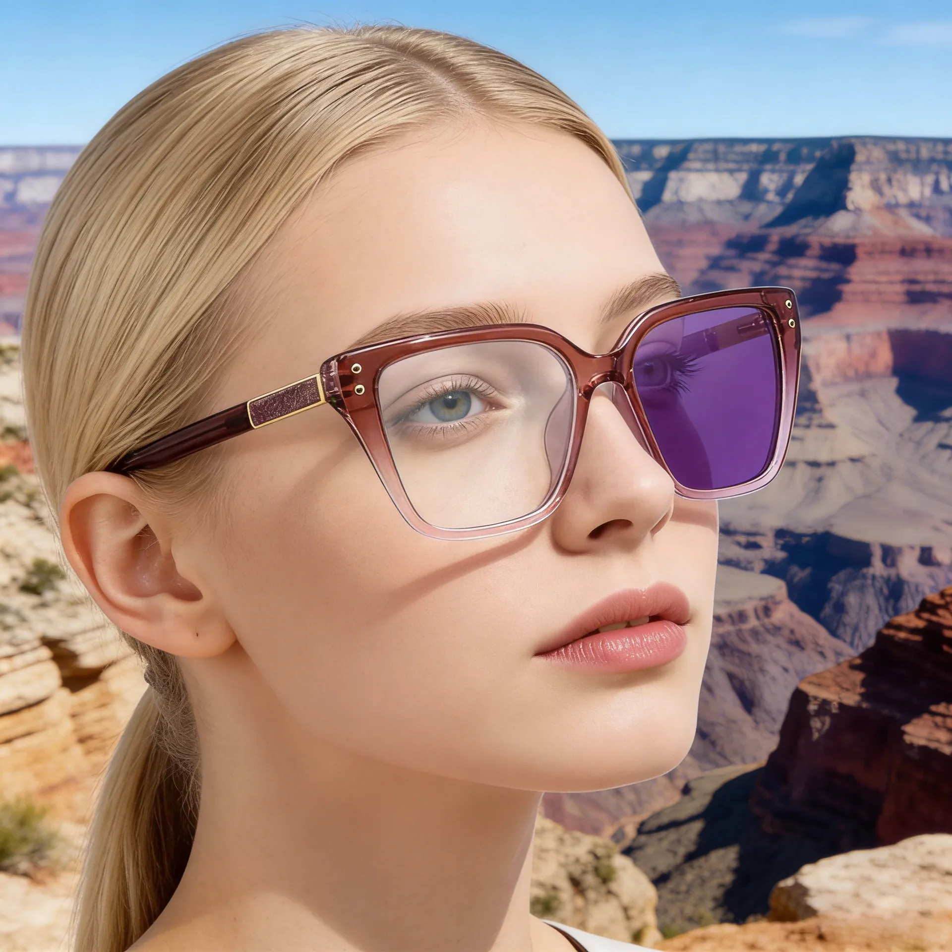 Cat Eye Sunglasses for Women with Photochromic PC Lenses and Alloy Half ...