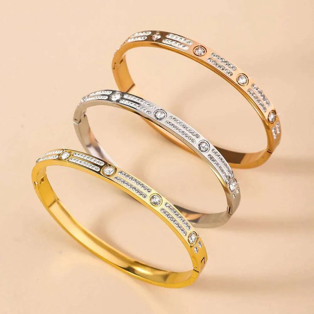 Bangle Double Row Zircon Star Stainless Steel Bracelet For Women_voghion.com