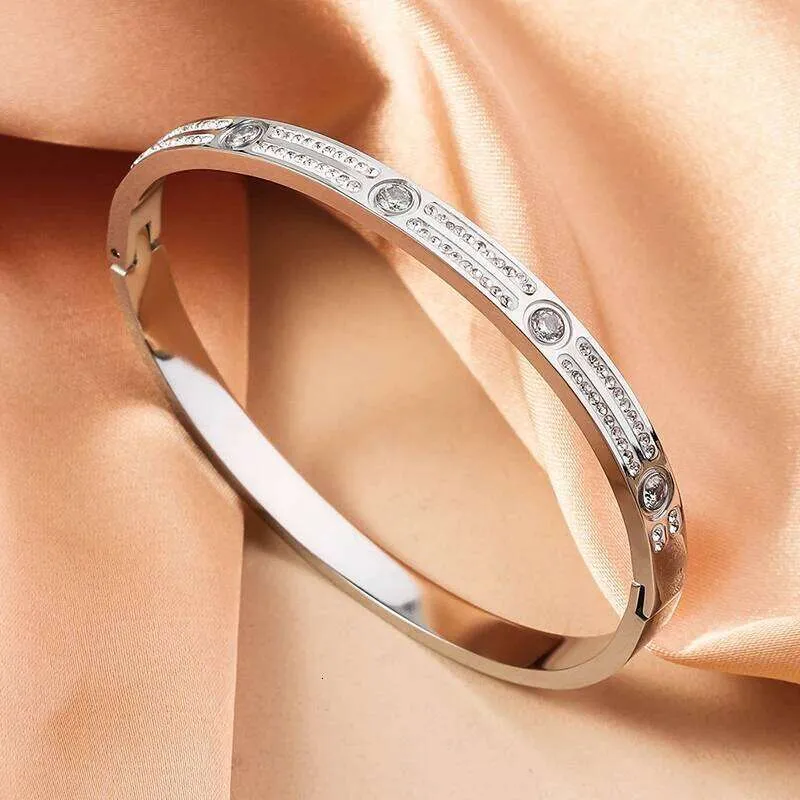 Bangle Double Row Zircon Star Stainless Steel Bracelet For Women_voghion.com