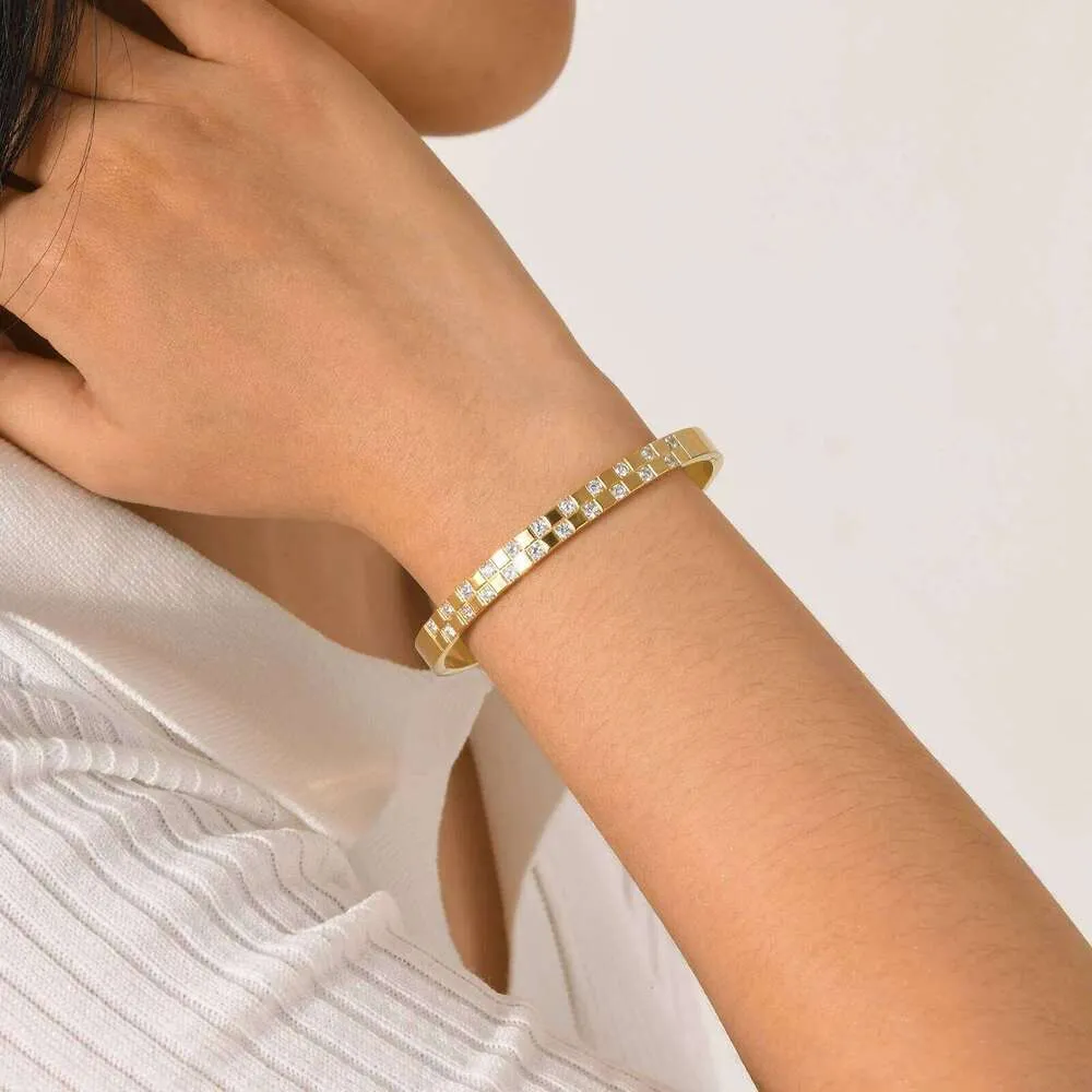 Zircon Square Open Bracelets CZ Stainless Steel Hinged Cuff Bangle Bracelet For Women Luxury Fashion Jewelry XJ260302_voghion.com