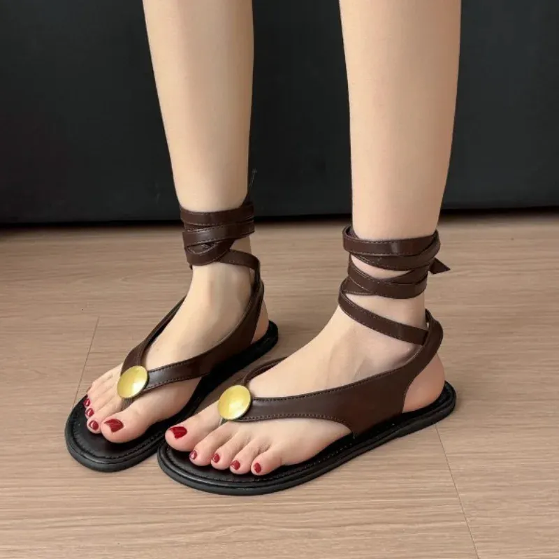 Flat Sandal Shoe Womens Summer Heels Flip Flops Platform Without Fashion Comfort Retro Girls Corrective Gladiator 260227_voghion.com