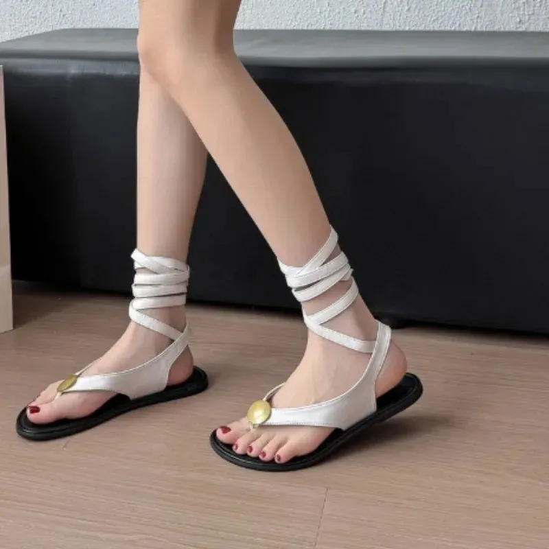 Comfortable Women's Flat Sandals Summer Retro Platform Gladiator_voghion.com