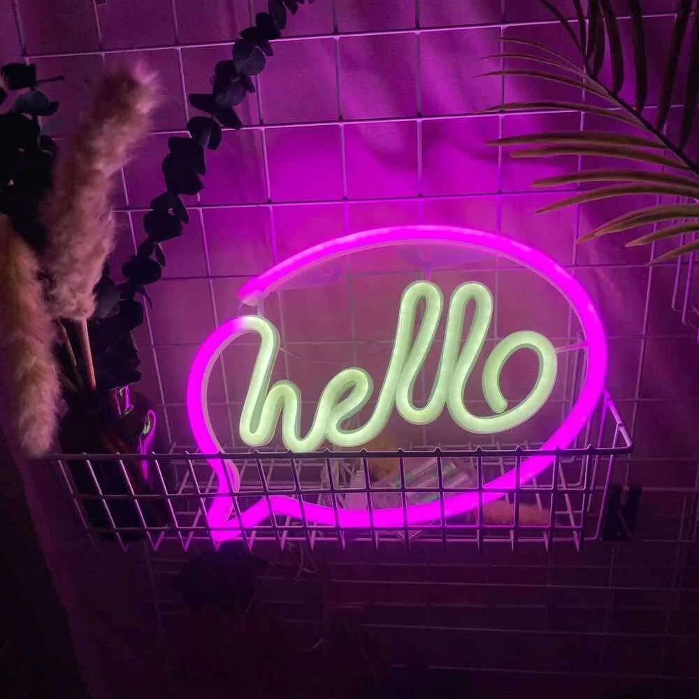 Small Led Hello. Sign Hello LED Neon Sign USB Powered RGB 3D Wall Art for Disco and ...