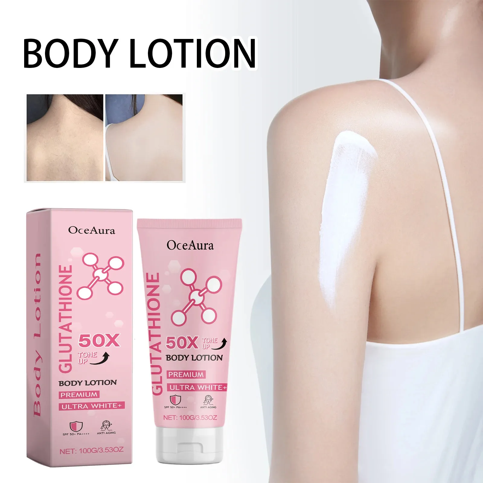 oceaura glutathione body lotion Glowing Skin Smoothing Nourishing Easy To Carry Reduce Dryness Tone Cream 260302 Apply appropriate amount of Discover the beauty of Pack Size:2 Bottles CAT=Vitamins
