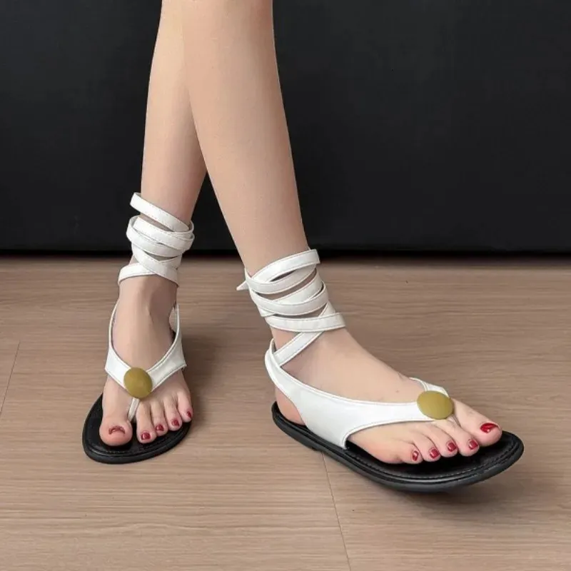 Flat Sandal Shoe Womens Summer Heels Flip Flops Platform Without Fashion Comfort Retro Girls Corrective Gladiator 260227_voghion.com