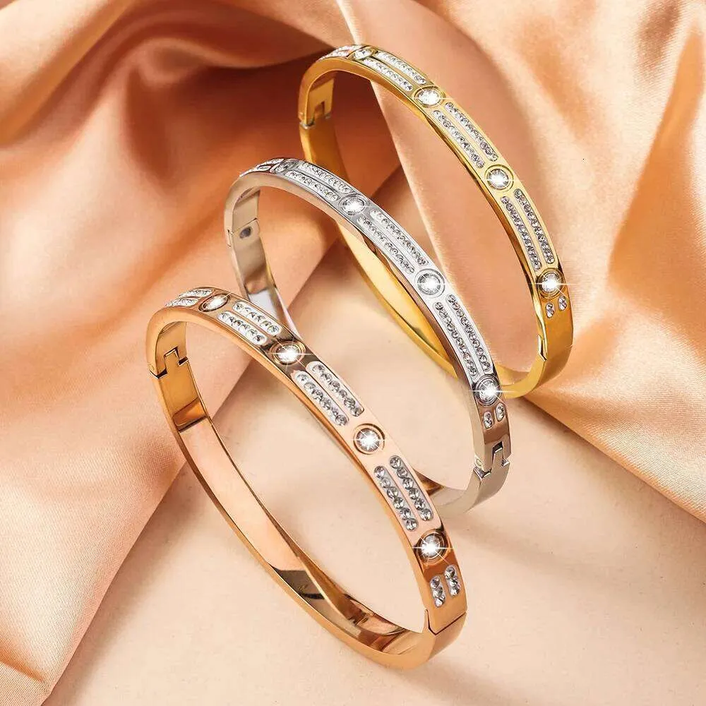 Bangle Double Row Zircon Star Stainless Steel Bracelet For Women_voghion.com