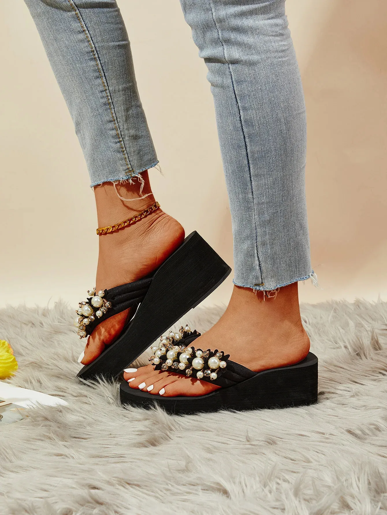 Damen Keilabsatz Flip Flops Für Den Sommer Strand Pantoletten_voghion.com